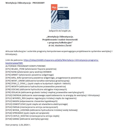 Wentylacja i klimatyzacja - programy kalkulacyjne - poniżej