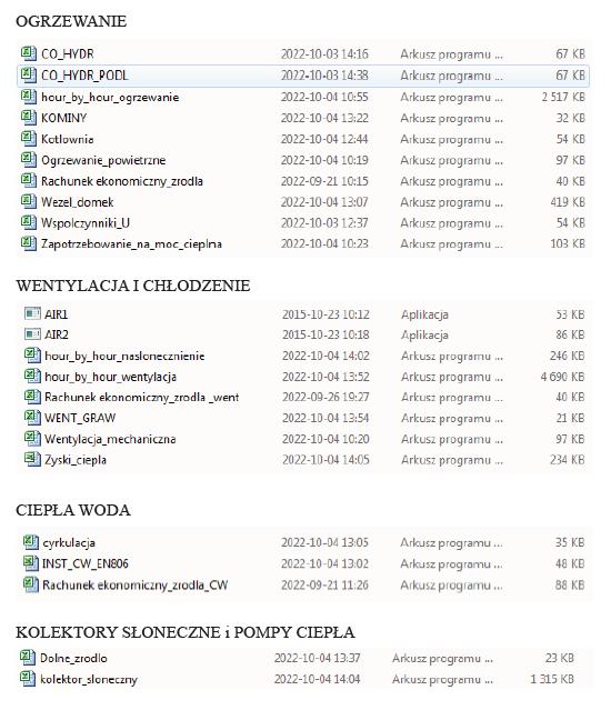 Instalacje w budynkach jednorodzinnych - Programy kalkulacyjne